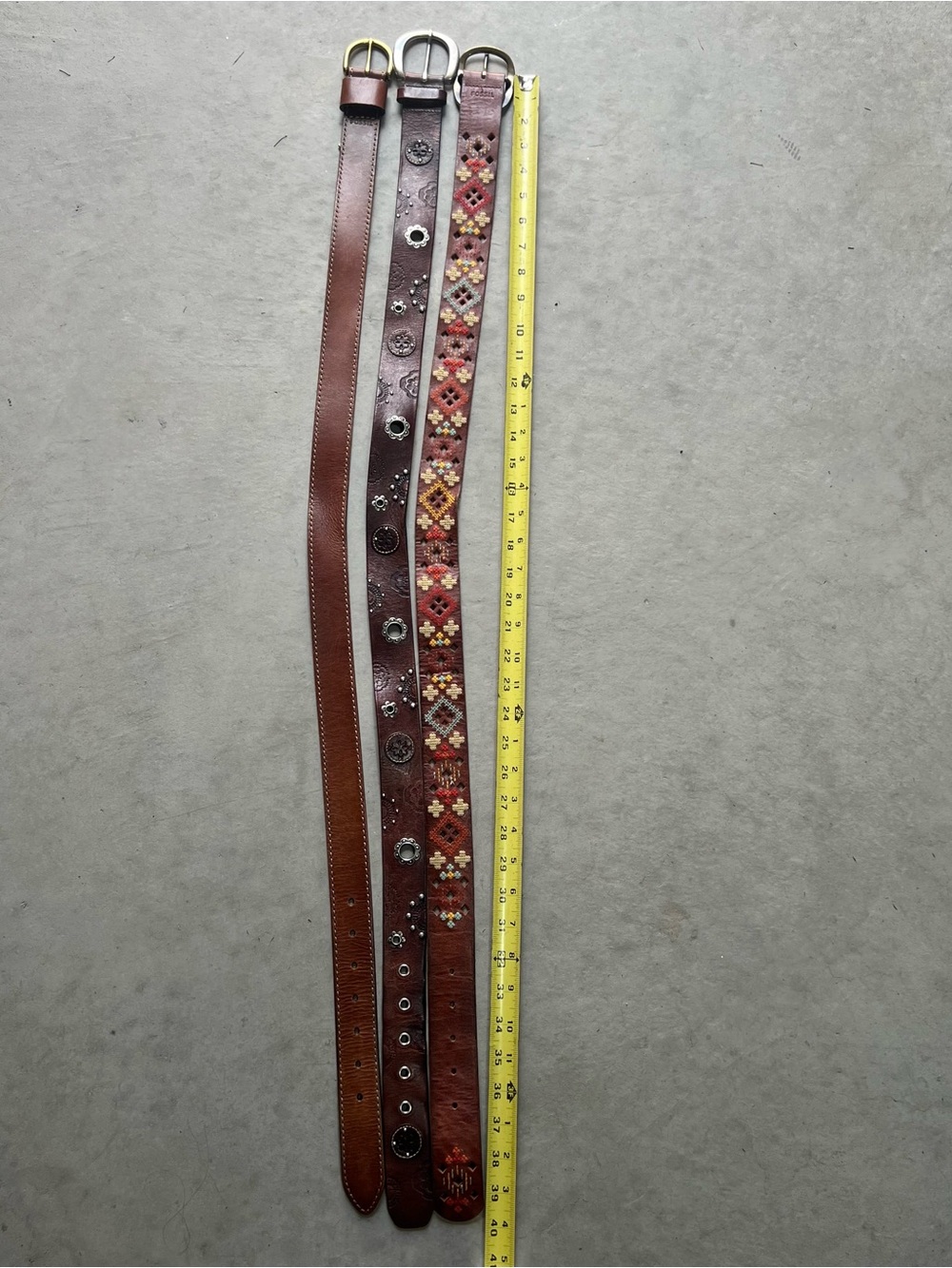 Fossil Leather Belts Women’s Medium Y2K Boho Embroidered Studded Solid - Picture 9 of 11